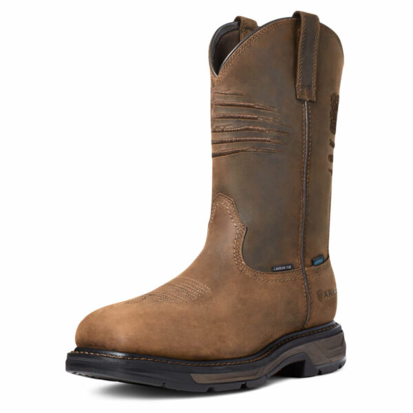 MEN'S WORKHOG XT PATRIOT WATERPROOF CARBON TOE WORK BOOT IN DISTRESSED BROWN BY ARIAT